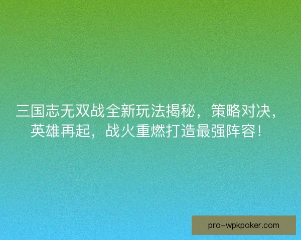 三国志无双战全新玩法揭秘，策略对决，英雄再起，战火重燃打造最强阵容！
